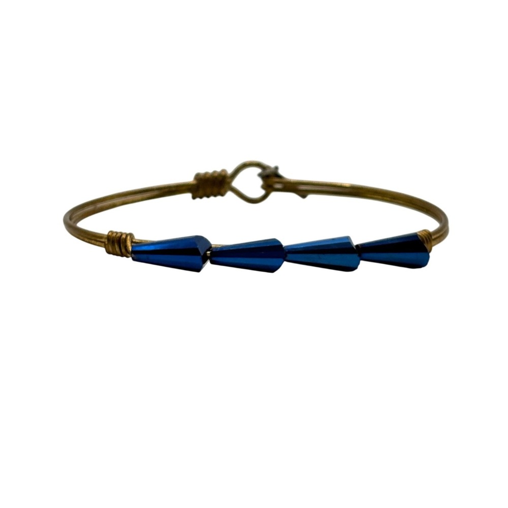 Luca + Danni Bangle Bracelet Cobalt Blue Spike Bead Brass Wire Stackable L+S USA